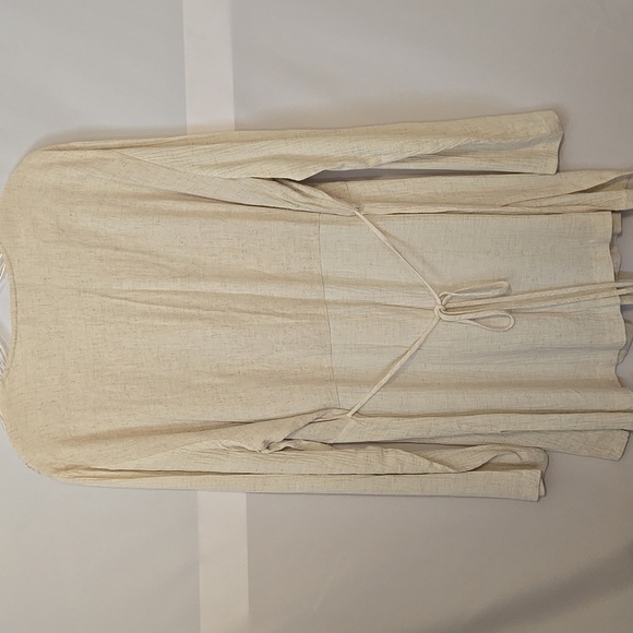 Benjamin A, Tunic, Blouse, Natural, Cream, Buttons, Side Slits, Tie Back, Sz 18 - Picture 15 of 17